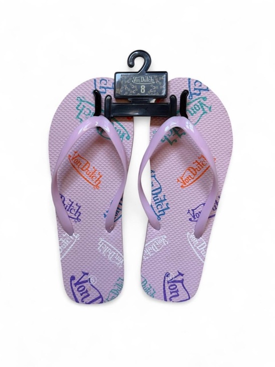 Von Dutch Shoes - Von Dutch Pink Women Flip Flop Sandals with Multicolor Logos